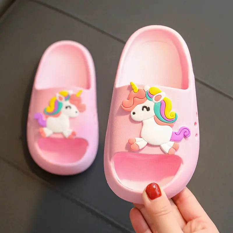 Шлепанцы для дома и пляжа сланцы с единорогом синие Тапочки детей родителей