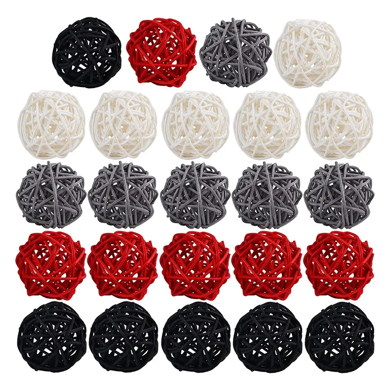 

2 Inch Rattan Balls Decorative For Home Decor DIY Filler Ornament Wedding Table Decoration(Black, Grey, Red, White)