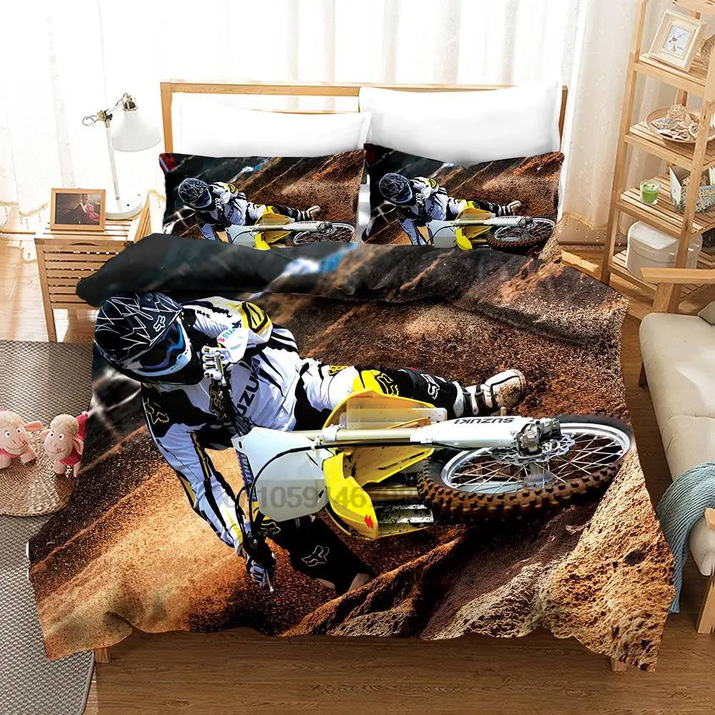 

Cool Extreme Sports Style Motocross Bedding Set for Boys Kids Off-road Race Duvet Cover King 220x240 Size with Pillowcases