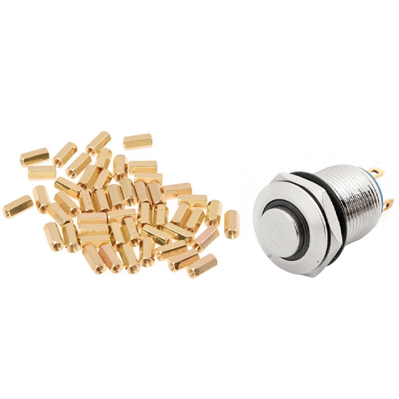 

DC 5V Blue LED Pilot Light Momentary Action Pushbutton Switch With 50Pcs M3 Male Thread Hex Standoff Hexagonal Spacer