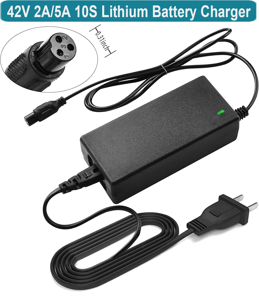 Electric Scooter Charger 42V 2A Power Adapter with 3-Prong I