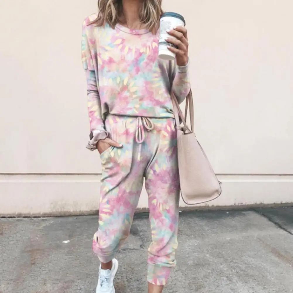 

Женский брючный костюм из 2 предметов, брюки с длинным рукавом и круглым вырезом, штаны для отдыха, подходящие комплекты, женская одежда 2022