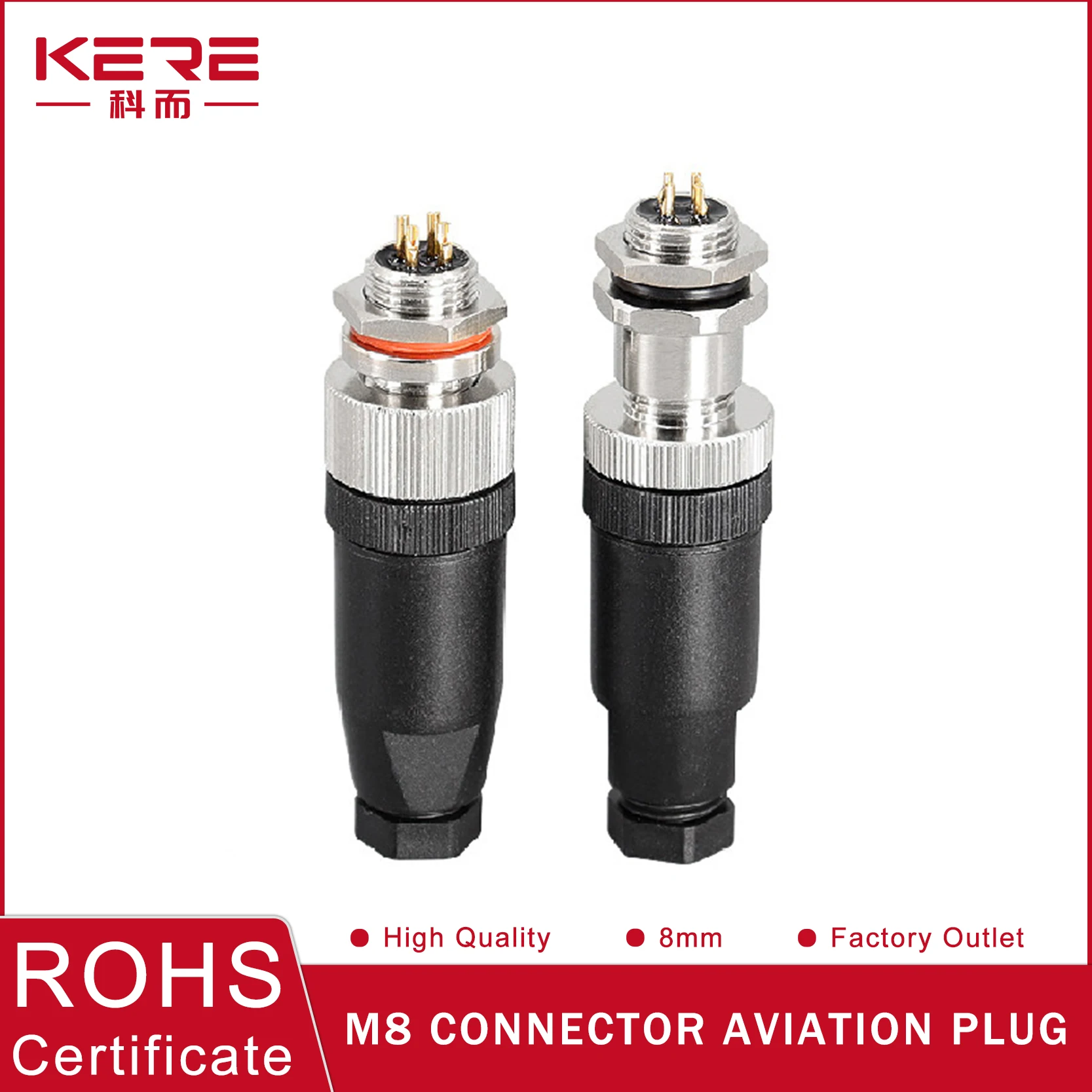 

KERE 5PCS/Set M8 Sensor Connector Screw Threaded Plug Coupling Male Female Straight 3/4/5/6/8 Pin Aviation Eletrical Adapter