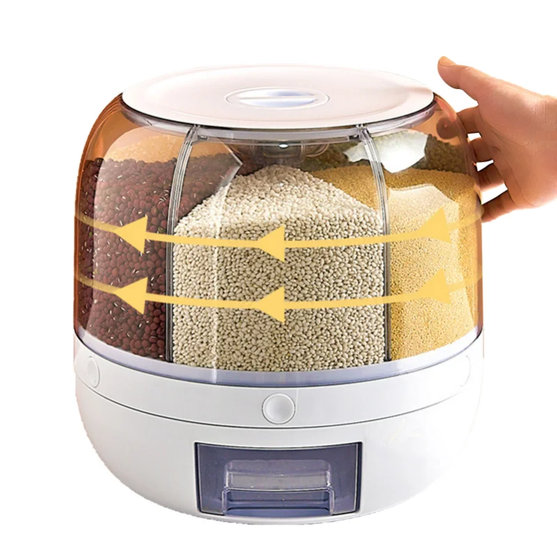 

Food Storage Grain Kitchen Dispenser Container Rotatable Moisture-proof Sealed Bucket Dispenser Rice Dry 360 Degree Box
