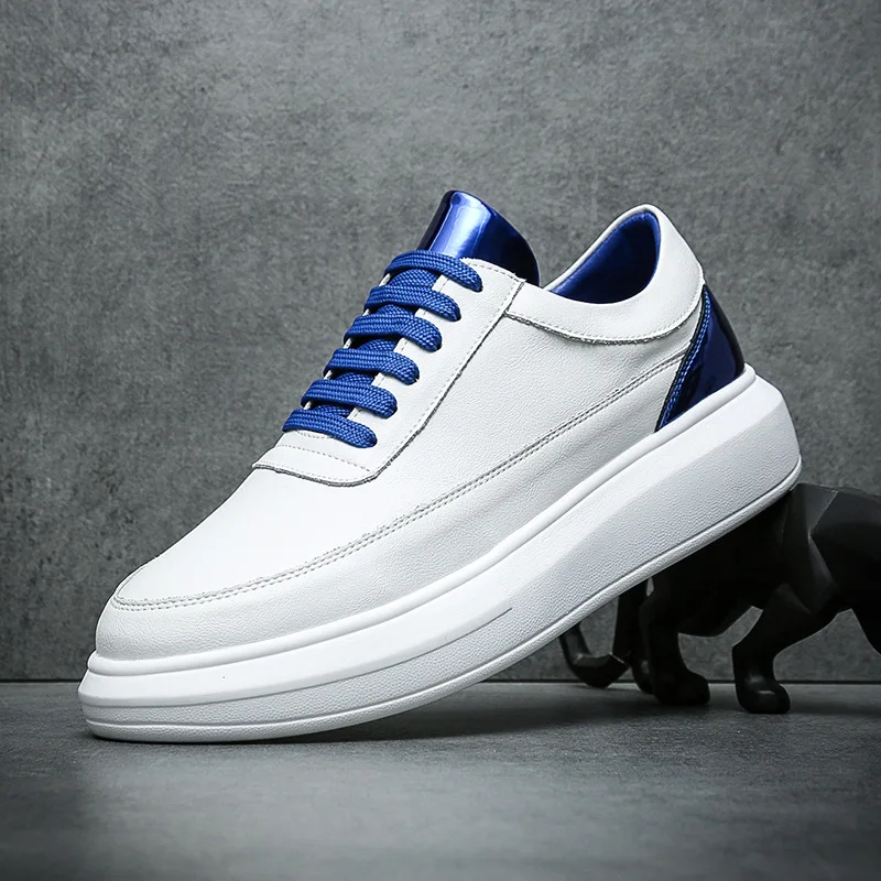 

Korean style men's casual flats shoes breathable original leather white shoe youth street platform sneakers designer footwear