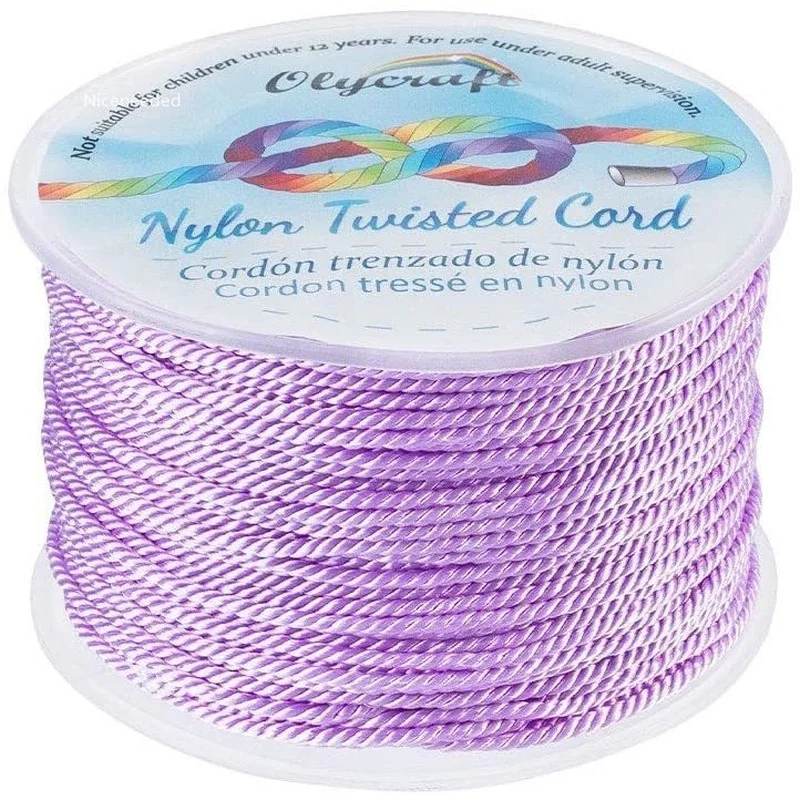 

55 Yards 2mm Twisted Satin Nylon Cord 3-Ply Lilac Twisted Cord Trim String Thread for Crafts and Jewelry Making