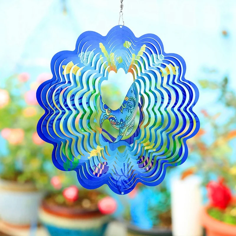 3D Wind Spinner Cetacean 12Inch Garden Laser Cut Hanging Spinners Metal Kinetic Yard Art Deco Indoor/Outdoor Decor Durable