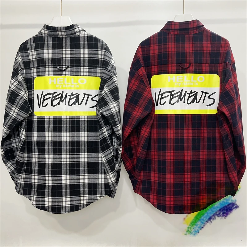

My Name Is Vetements Shirt Men Women 1:1 High Quality Vintage Letter Printing Flannel Long-sleeved Casual Plaid Shirts
