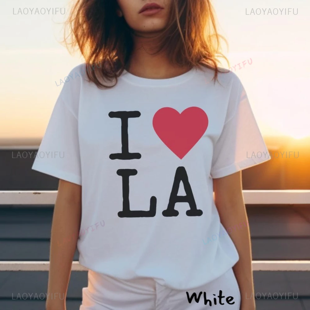 Фото Винтажная женская хлопковая футболка I Love LA, калифорнийская летняя ретро-подарок Лос-Анджелеса, унисекс, мягкая дышащая хлопковая футболка классического кроя №1