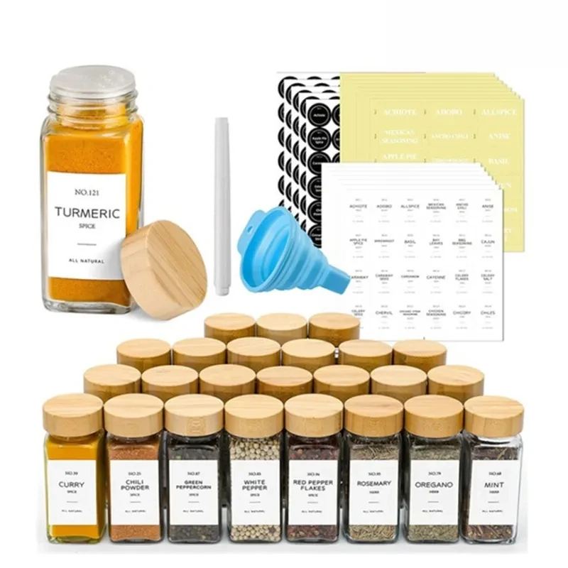 

Glass Spice Jars With Labels 4oz Empty Square Spice Bottles Container,with Bamboo Lid Salt Shaker Pepper Storage Spice Organizer