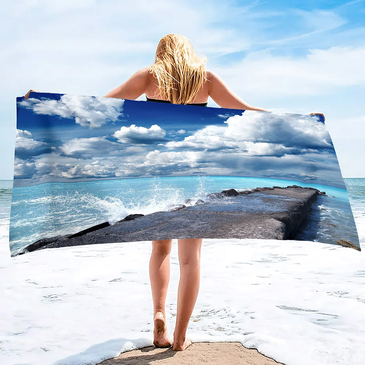 

Sunrise At Sea Beach Towel,Summer Beach Sea Water Sand Microfiber Soft Towels for Bath Hair Hand Towel for Women/Men/Girls/Boys