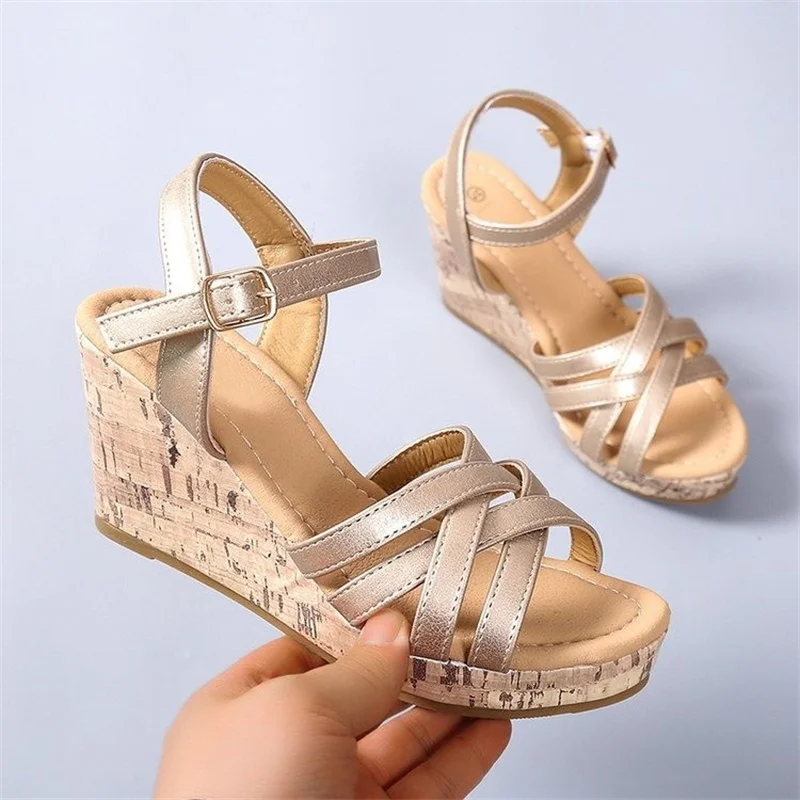 Sandals Women 2023 Summer New Buckle Platform Heeled Sandals Roman High Heels Shoes Fashion Brown Casual Woman Sandalias