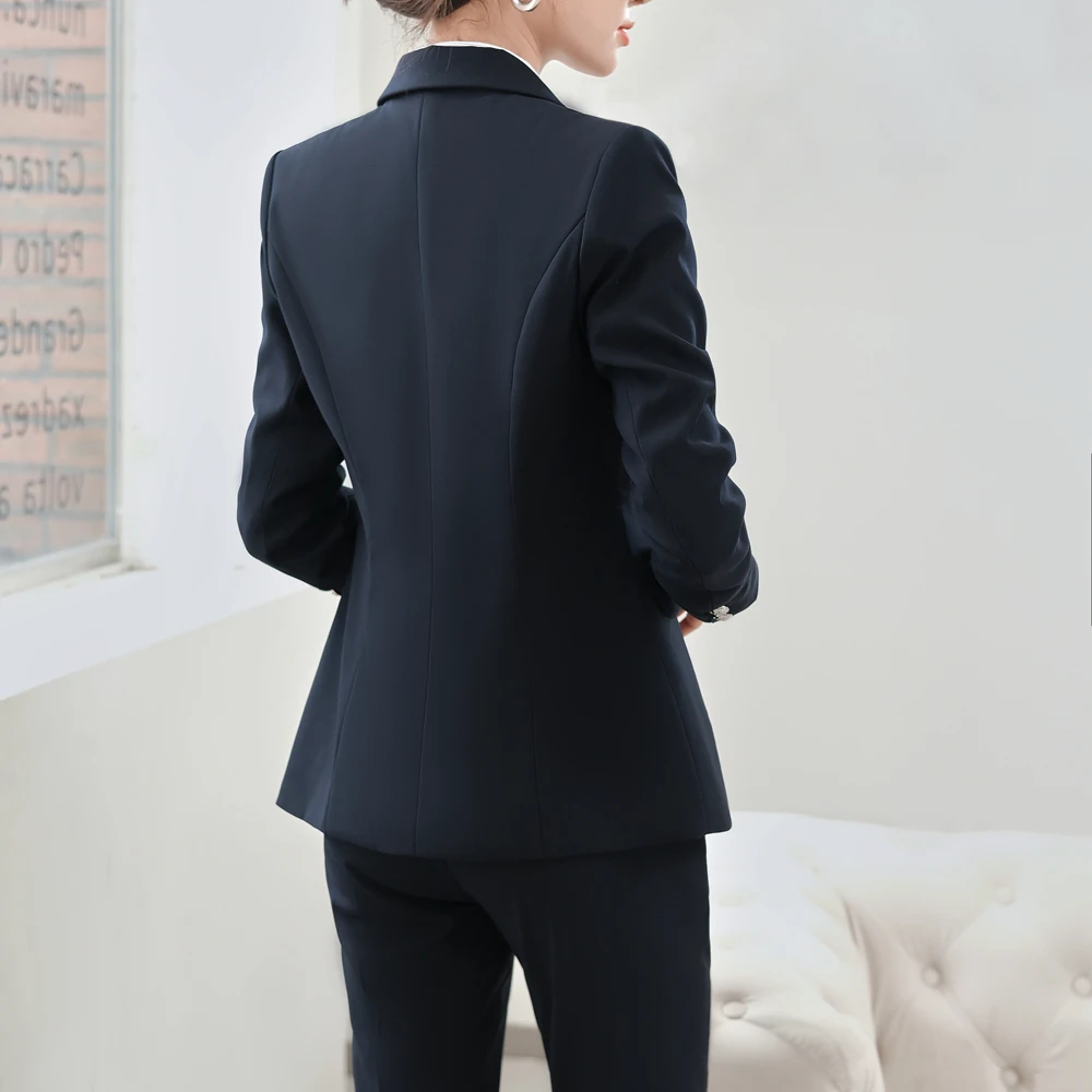 Korean  Autumn Formal Ladies Fuchsia Navy Blue Blazer Women Business Suits with Sets Work Wear Office Uniform 5XL Pants Jacket enlarge