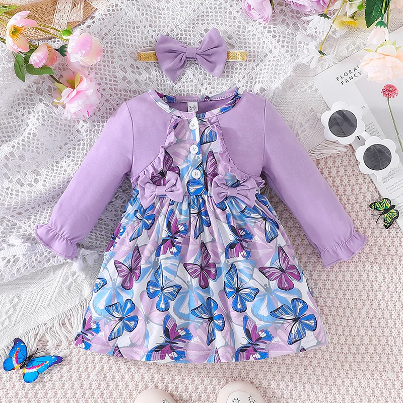 

Spring And Autumn New Baby Butterfly Print Long-sleeved Dress 2023 Fashion Simple Little Girl A-line Skirt