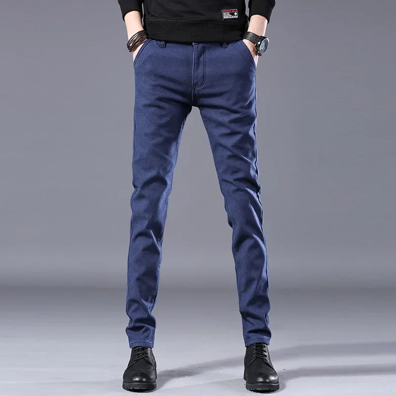 Осень/зима мужские повседневные брюки в корейском стиле Slim Fit разглаживает