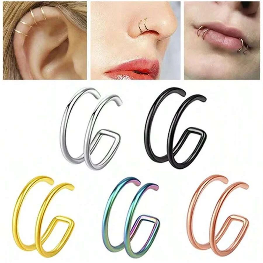 1/5 шт. женские поддельные пирсинг двухэтажное кольцо в носу для губ серьги из