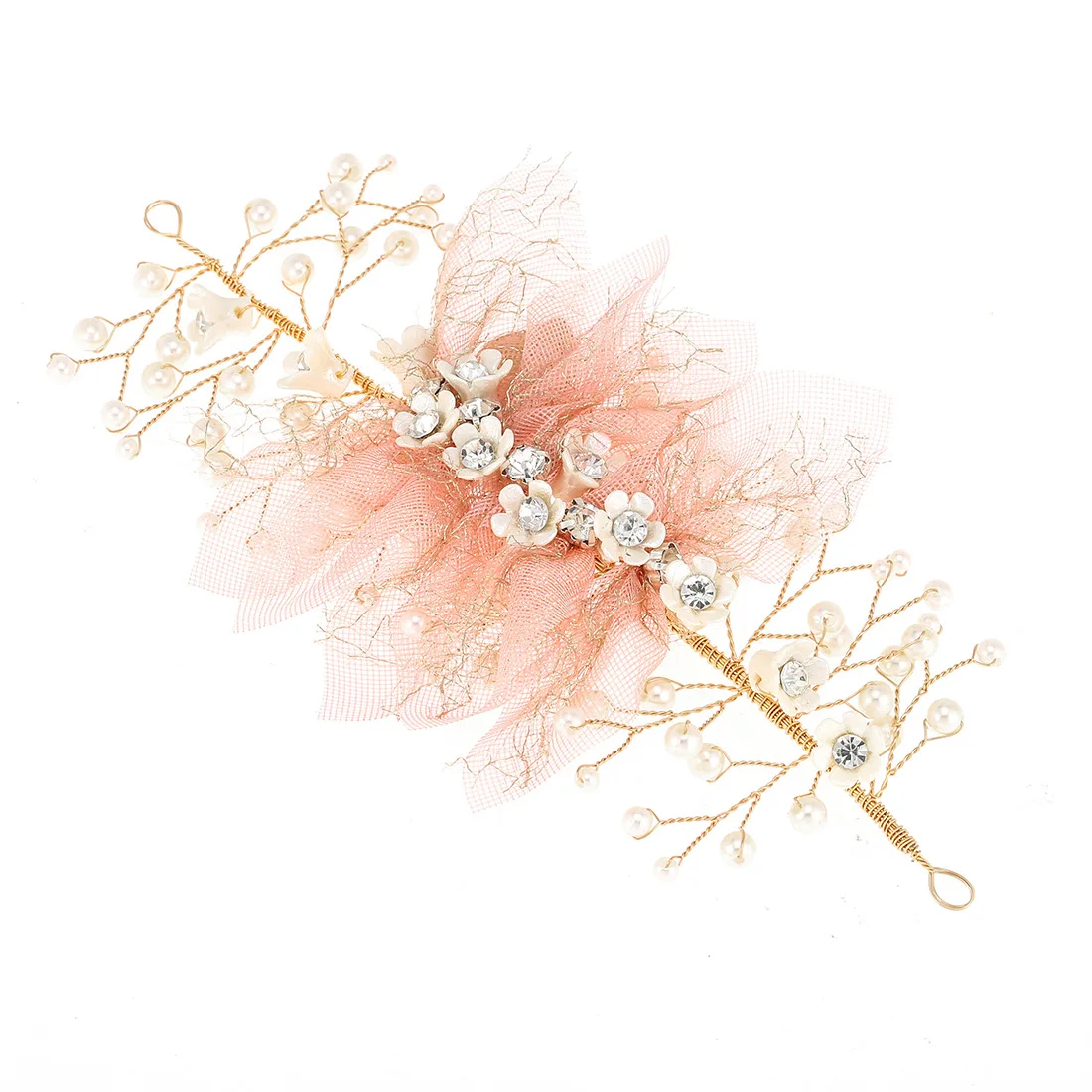 

Pink Lace Pearl Crystal Flower Bridal Wedding Headdress Hair Accessories for Women Handmade Luxury Photography Hair Jewelry