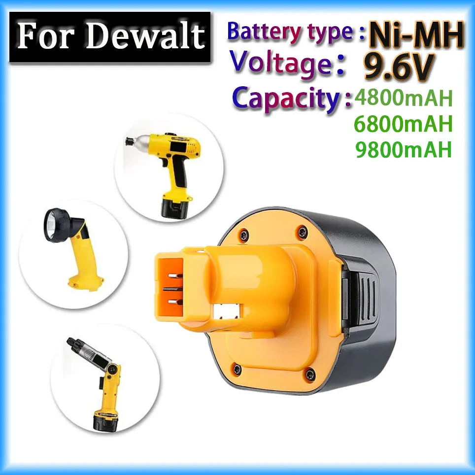 

9.6V4.8AH 6.8AH 9.8AH Ni-MH Battery for Dewalt DE9036 DE9061 DE9062 DW9060 DW9061 DW9062 EZWA 29 DW050 DW909K DW909 DW902, DW913