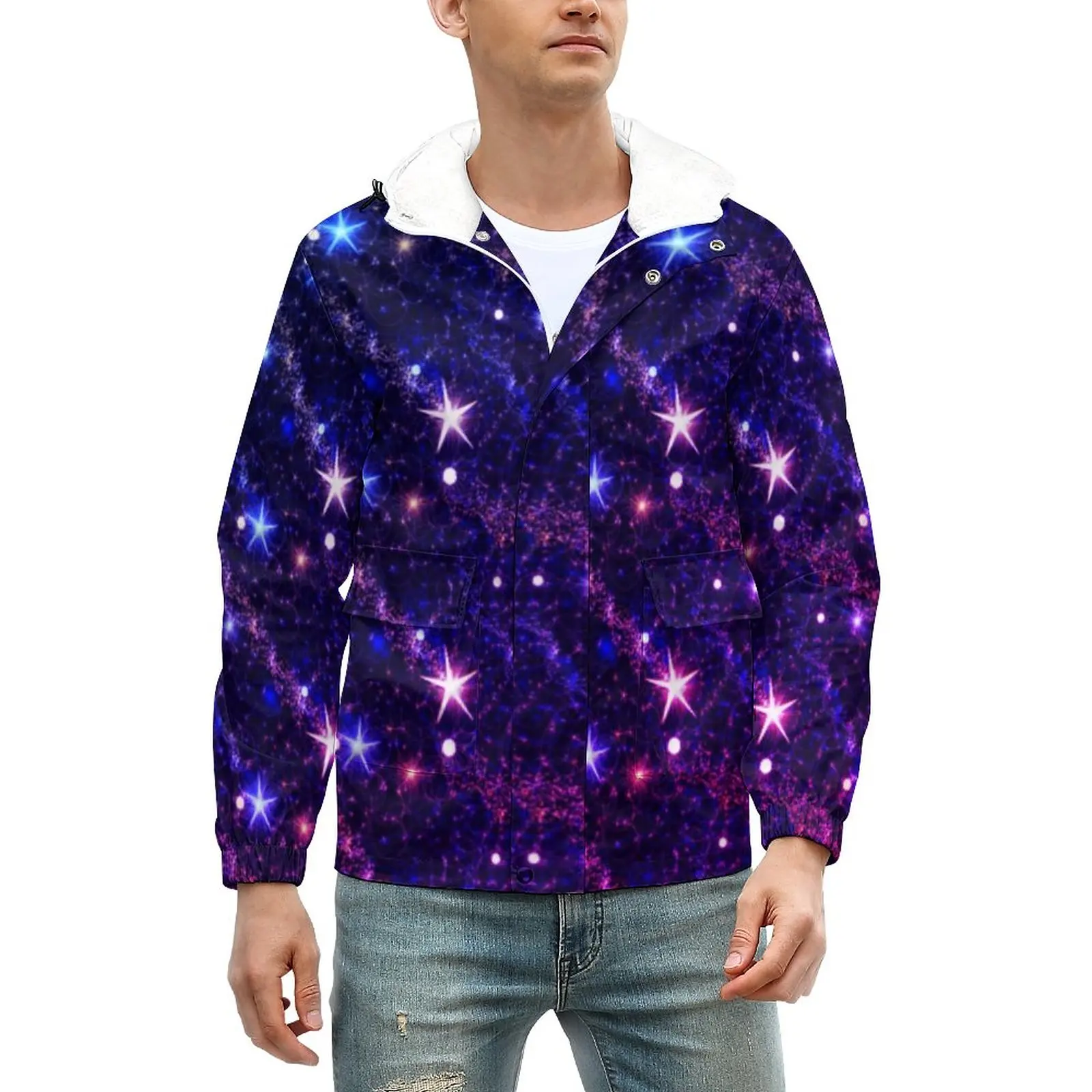 

Shooting Stars Casual Jackets Galaxy Space Print Waterproof Thick Windbreak Design Coats Winter Trendy Classic Jacket 5XL 6XL