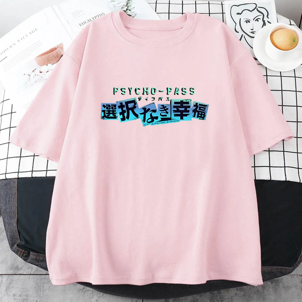 

Psycho Pass T Shirts Women Choose Happiness Art Design Special Tshirts 100% Cotton Tees Casual Cartoon Anime Graphic High Street