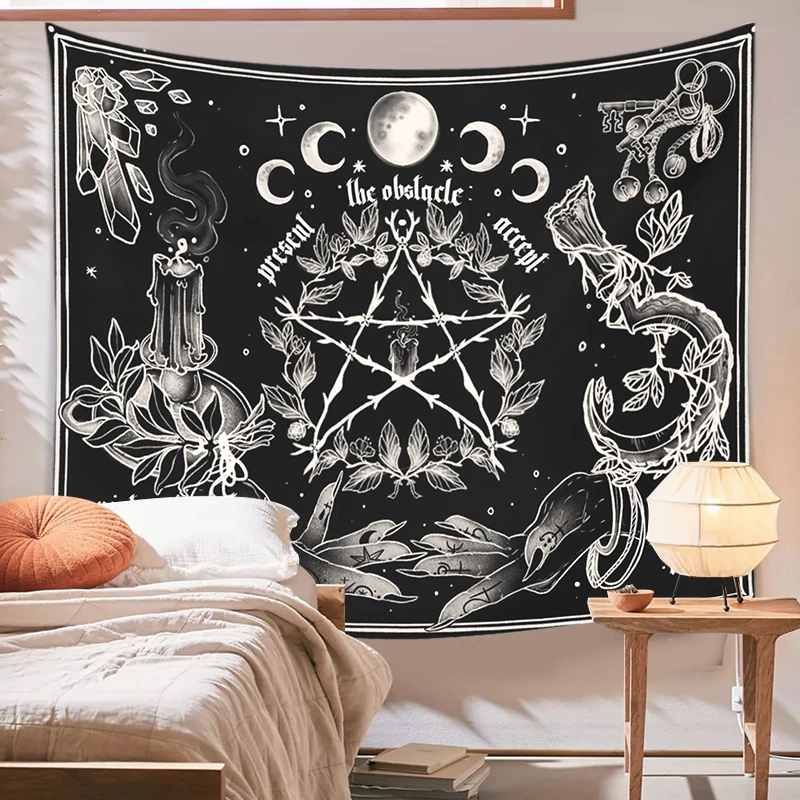 

Witchcraft Tapestry White and Black Floral Hands Psychedelic Magic Hippie Boho Wall Hanging Divination Tapestry Bedroom Decor 1