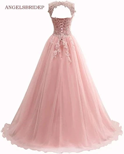 ANGELSBRIDEP прозрачное бальное платье с воротником платья для Quinceanera милое Тюлевое 16