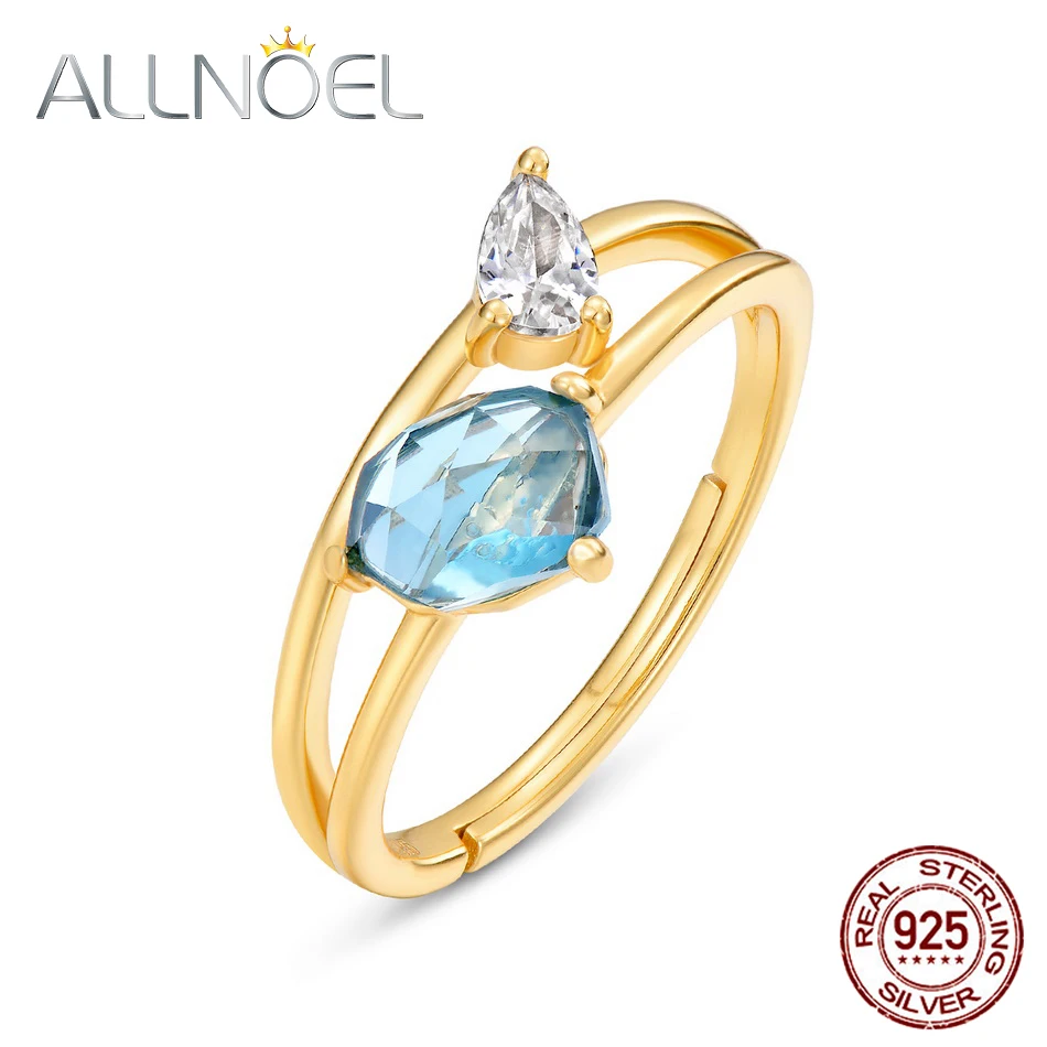 

ALLNOEL 925 Sterling Silver London Blue Topaz 3A CZ Dainty Ring High Quality Unique Design Jewelry 2020 New Rings for Women