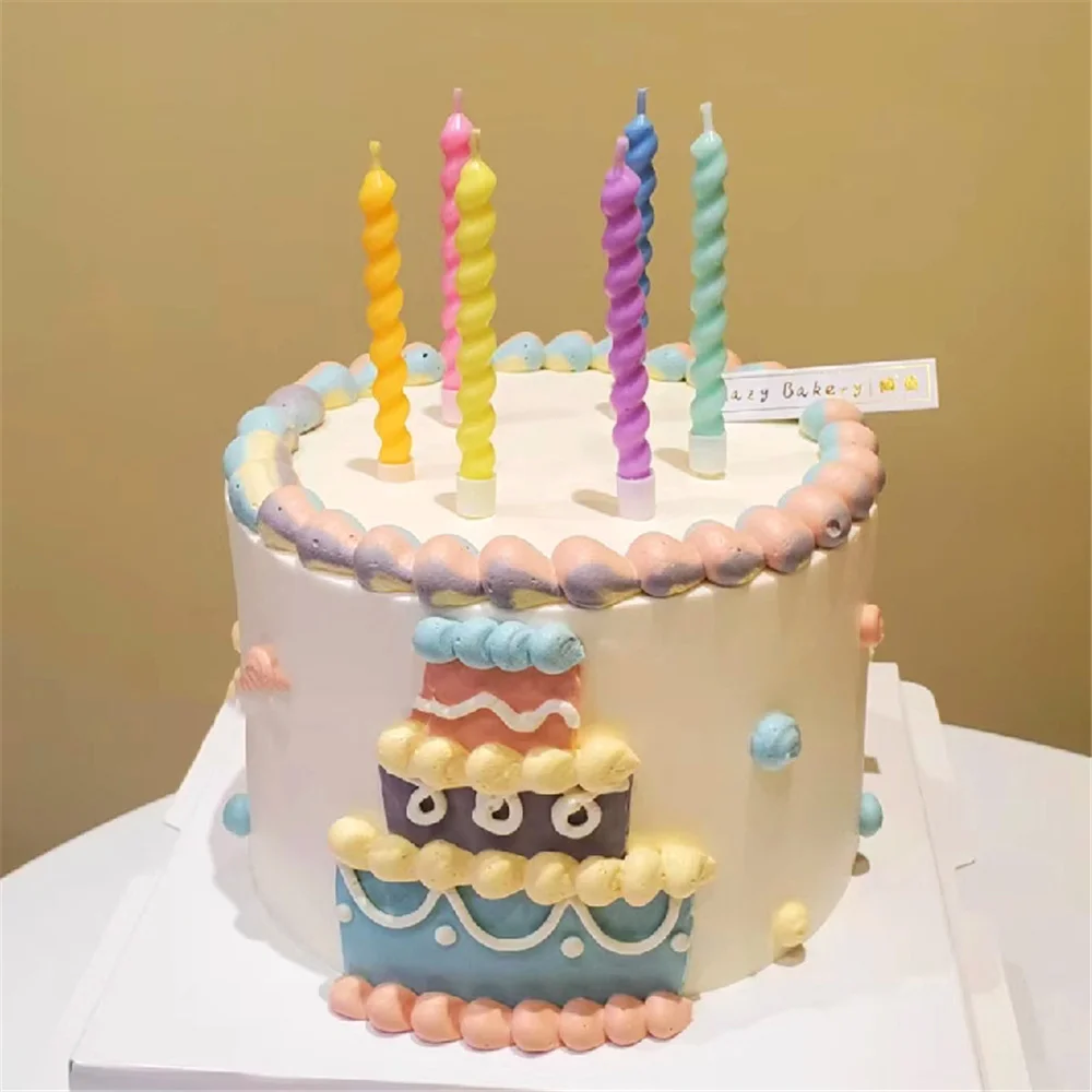 12 шт./2 коробки цветные длинные свечи Макарон витая нить спираль форма