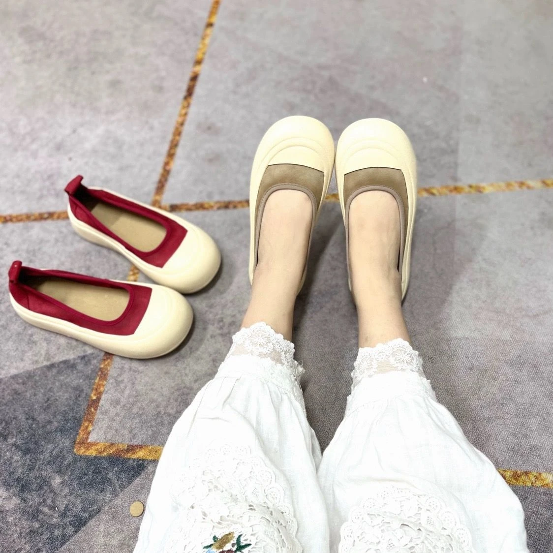 

2023 Female Flats Square Toe Knits Loafers Women Spring Summer Autumn Casual Shoes Flat Heel Moccasins Shoes Mother Shoes