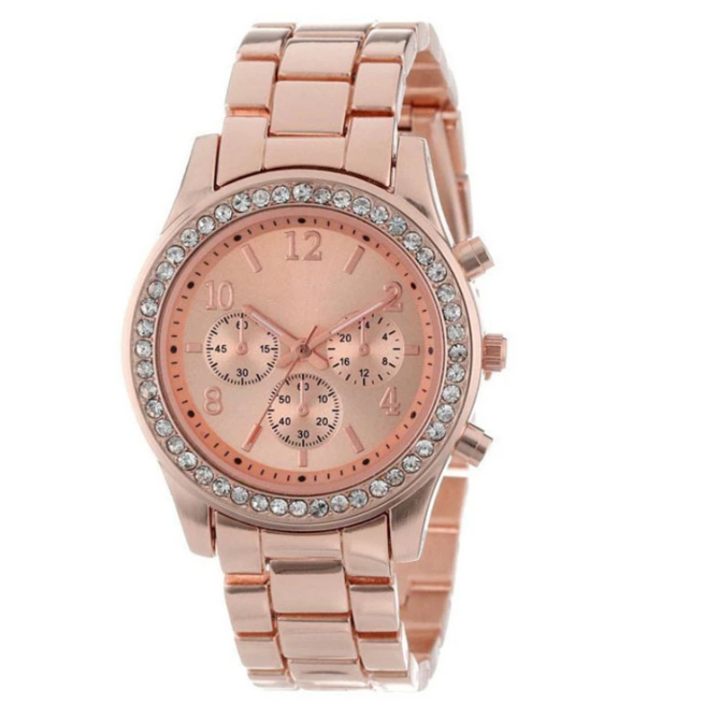 Женские часы Женева Классические со стразами модные золотые Reloj Mujer Montre Femme