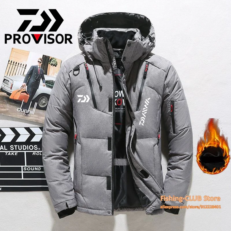 

Daiwa Winter Warm Men Jacket Coat Fishing Autumn Stand Collar Puffer Thick Hat White Duck Parka Men's Winter Down Jackets