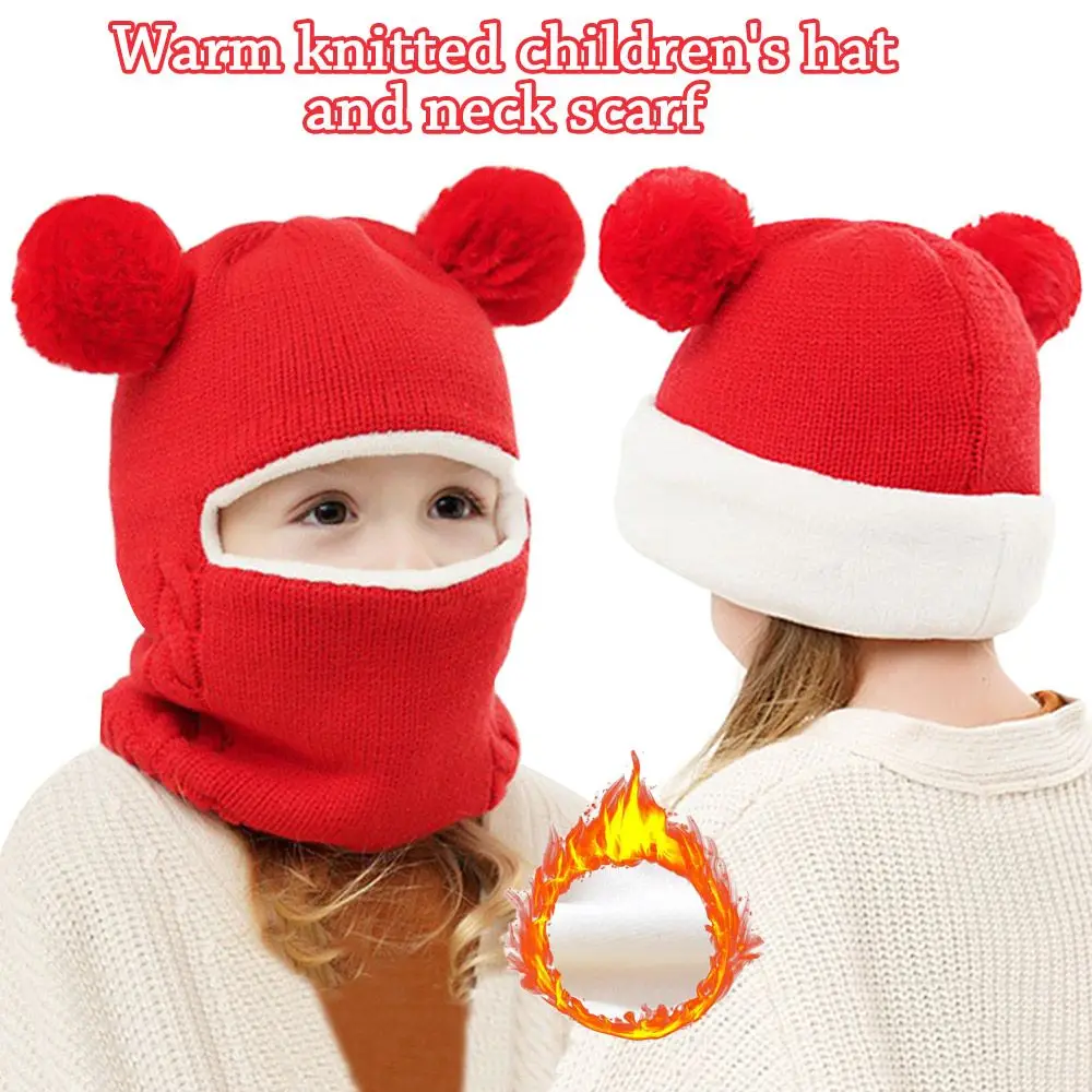

Girls Boys Windproof Cute Warm Earflap Cap Knitted Cap Hat Scarf Set Kids Beanies HatFor 2-7 Years Old