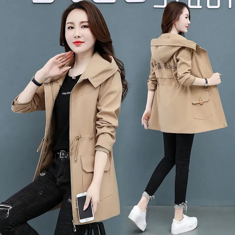 

2023 New spring Autumn Women Jacket Windbreaker Korean Hooded Casual Basic Coat Loose Zipper Lightweight Outerwear Famale G2569