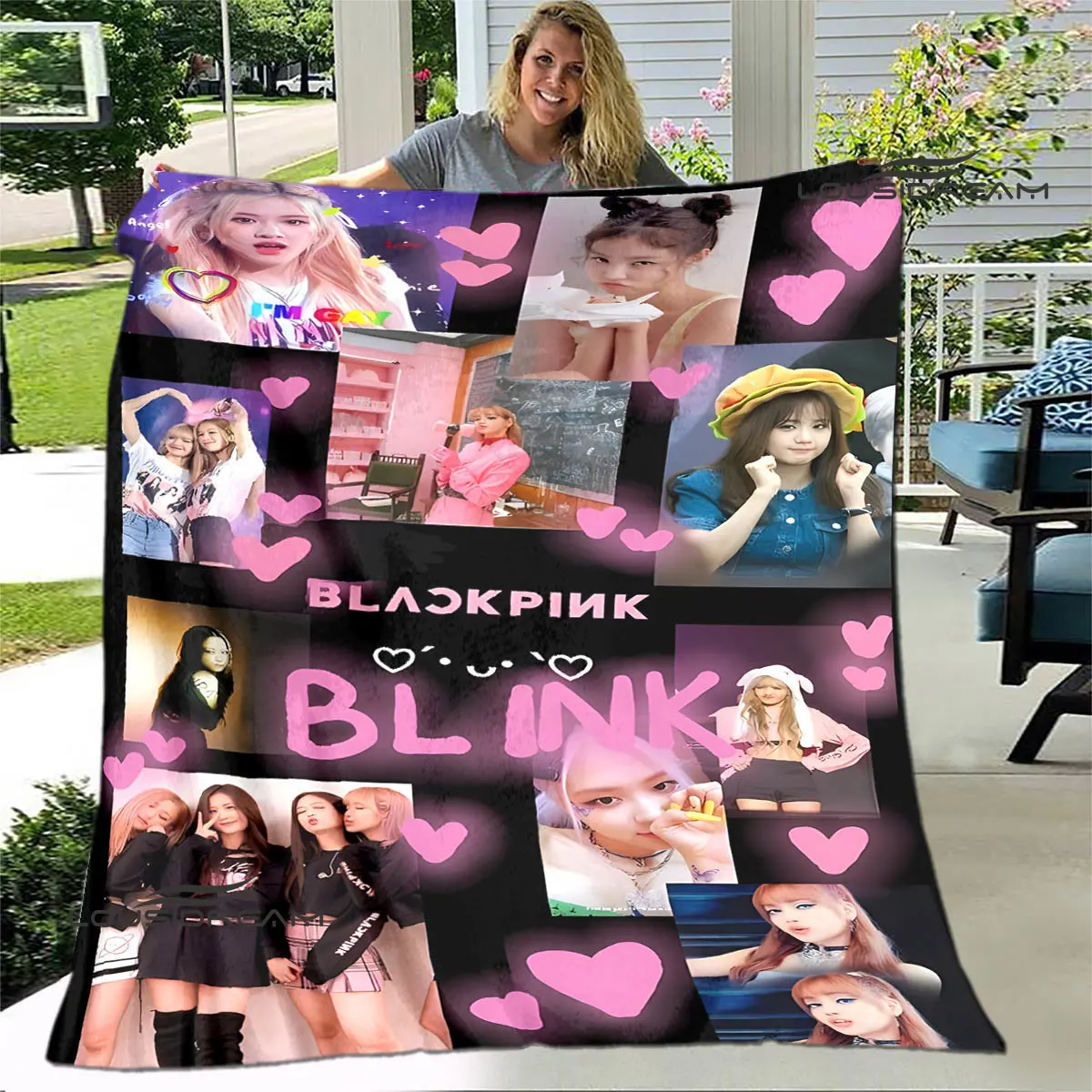 

Korean idol group black-pink print blanket Flange warm blanket picnic blanket cubre cama throw blanket bed linings Birthday Gift