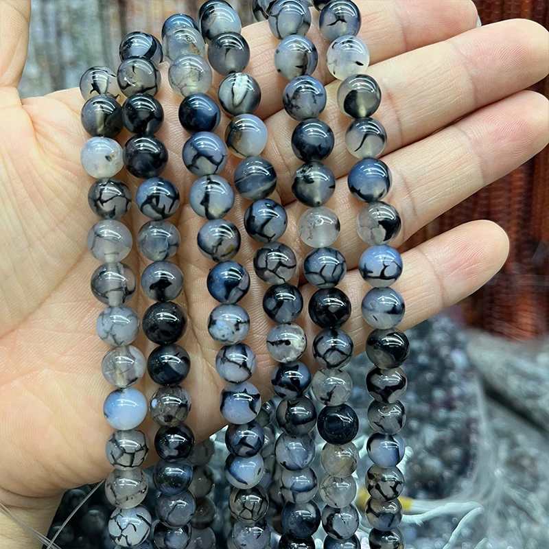 Натуральный камень черный дракон вены Агаты круглые бусины россыпью для