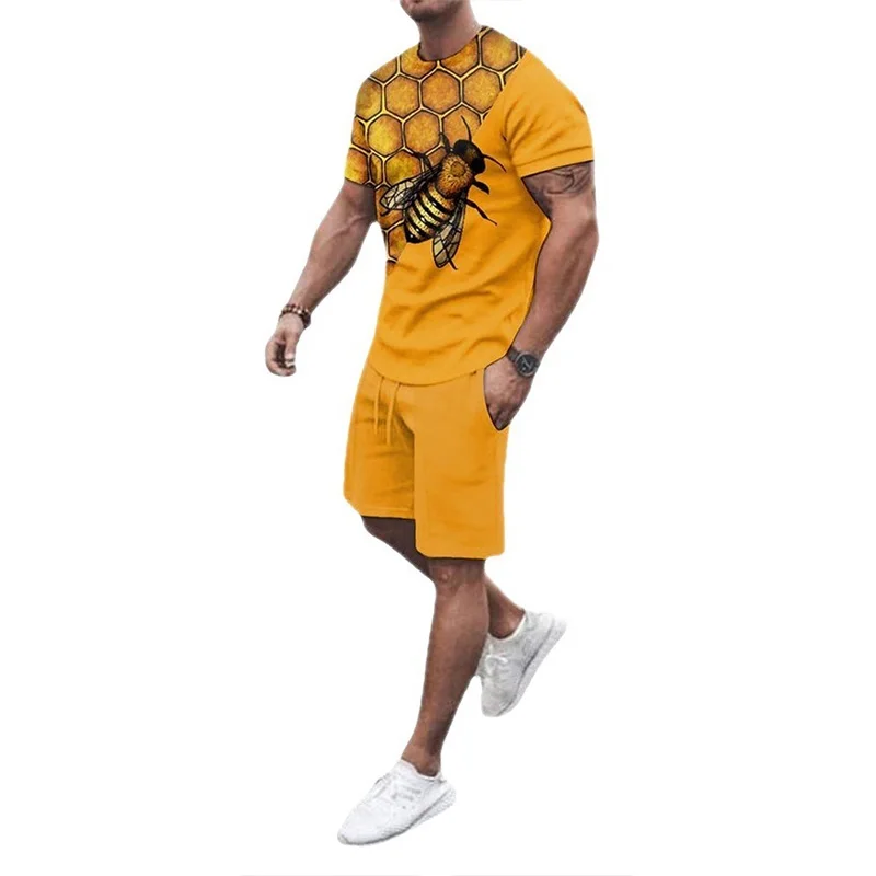 Men Set Summer Men's Letter Printed O-Neck Short Sleeve Tops and Shorts Fashion Sports Leisure Suit Men Two Piece Sets