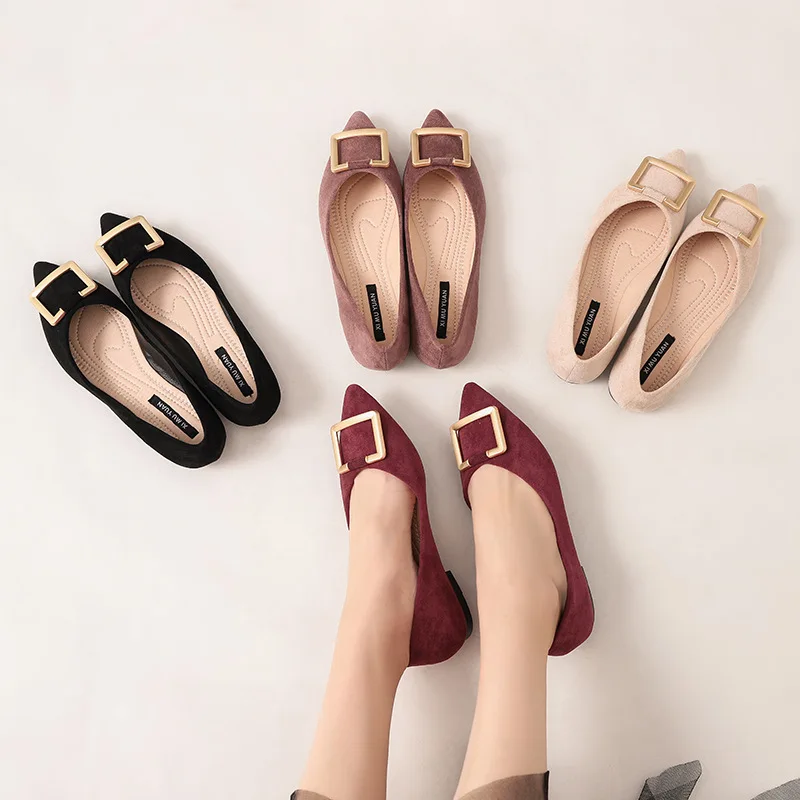 

Brand Ladies Flock Shoes Single Flats Designer Ballets Pointed Toe Dress Shoes Elegant OL Foldable Flats Women Roll-Up Shoes