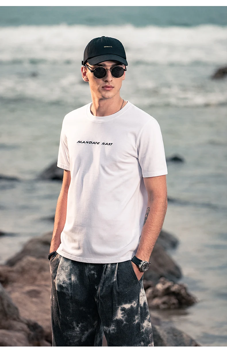 

Новинка 6542, мужская летняя Молодежная трендовая популярная футболка с коротким рукавом и надписью Стразы