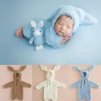 Newborn Photography Clothing Rabbit Ears Jumpsuit Baby Fotografria Props Accessories Studio Infant Shoot Knit Bunny Clothes