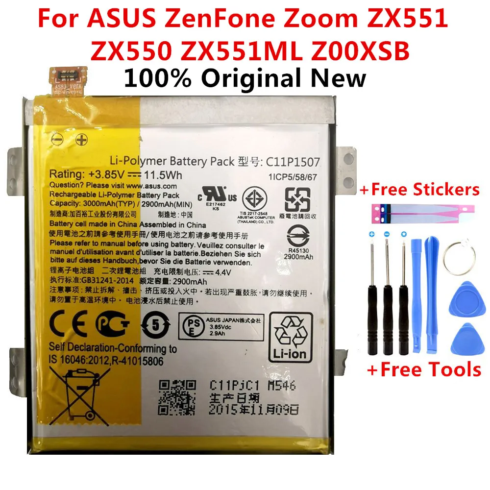 

Original ASUS High Capacity C11P1507 Battery For ASUS ZenFone Zoom ZX551 ZX550 ZX551ML Z00XSB+Gift Tools +Stickers