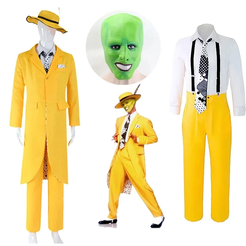 

Jim Carrey Movie The Mask Stanley Cosplay Costume Yellow Jacket Coat Uniform Mask Halloween Carnival Stage Performance Suit