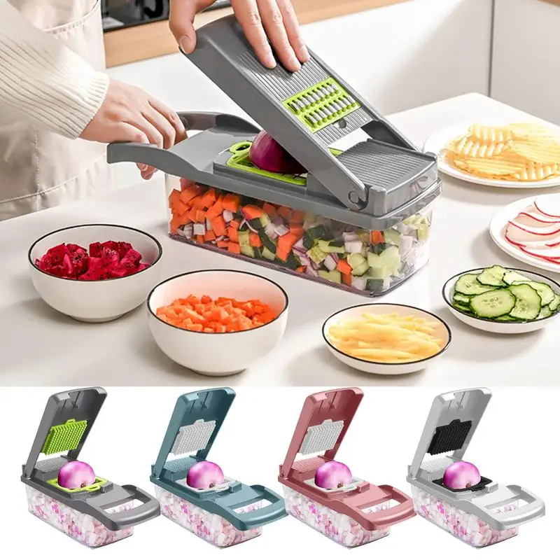 

Multifunctional Vegetable Chopper 16pcs/Set Food Cutter Slicer with Container Handheld Onion Carrot Grater Kitchen Gadgets