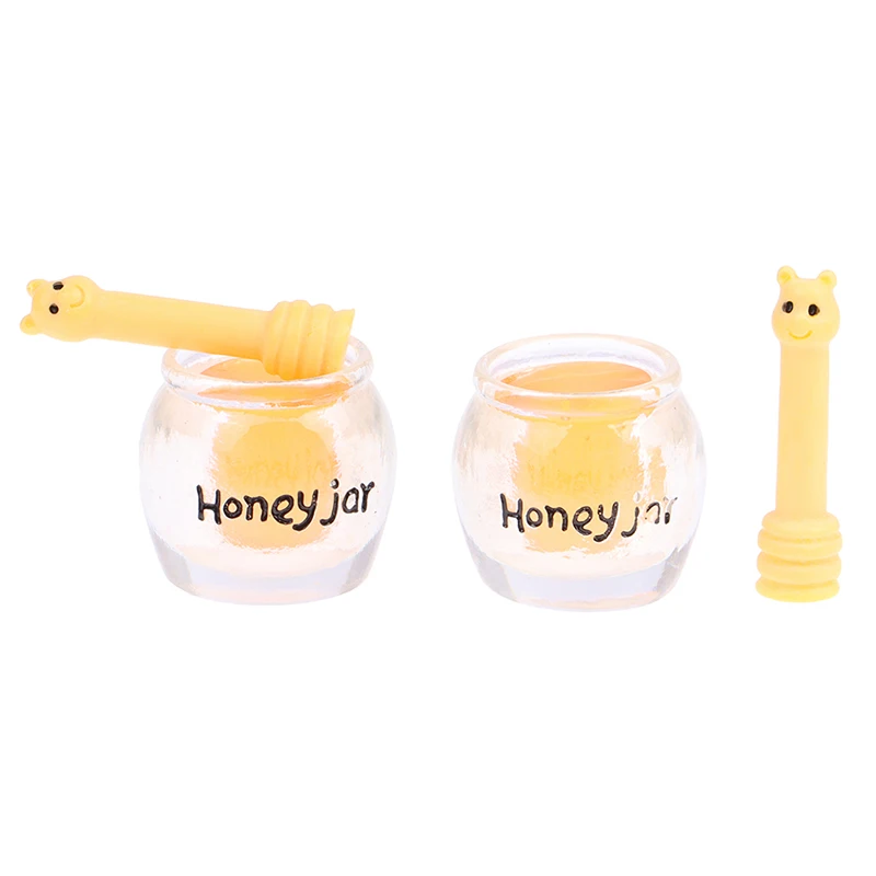 

2Set Dollhouse Miniature Simulation Transparent Honey Jar Honey With Honey Stick Model Furniture DIY Play House Decor Accessory
