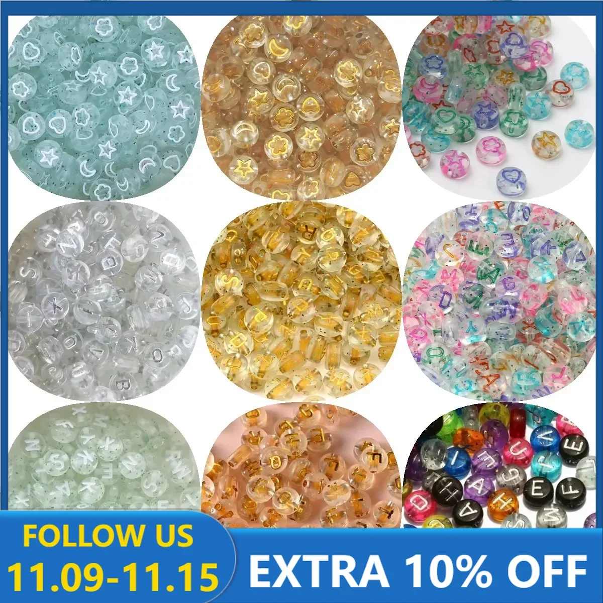 

100 шт., разноцветные акриловые бусины с буквами