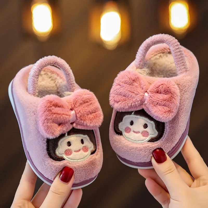 Children's Cotton Slippers Winter Warm Indoor Slides for Girls Cute Princess Cartoon Home Shoes Baby Non-slip Slippers Kids 1-8Y