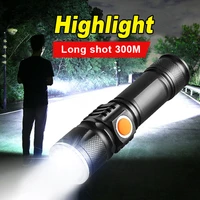 new rechargeable led flashlight powerful tactical flash light zoomable built in battery multifunction hand lamp camp bike light