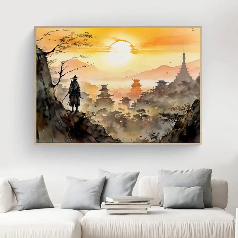 Японские постеры и принты самурая Миямото Мусаси Картина на холсте настенное