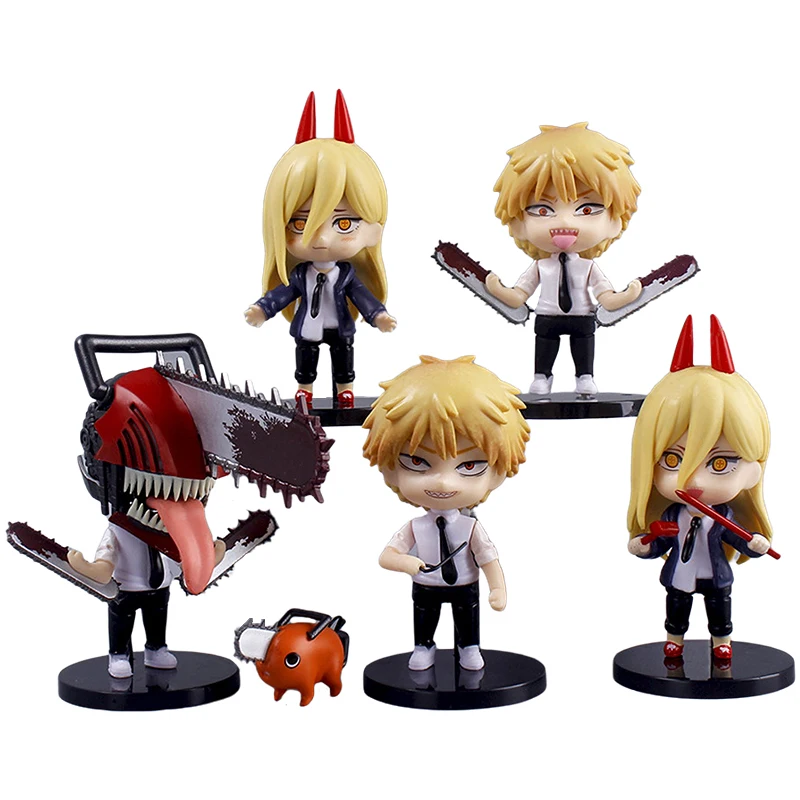 

New 6Pcs Set Anime Chainsaw Man Figure Toy Pochita Power Electric Times Q Version Toys Car Decoration Model Doll Christmas Gift