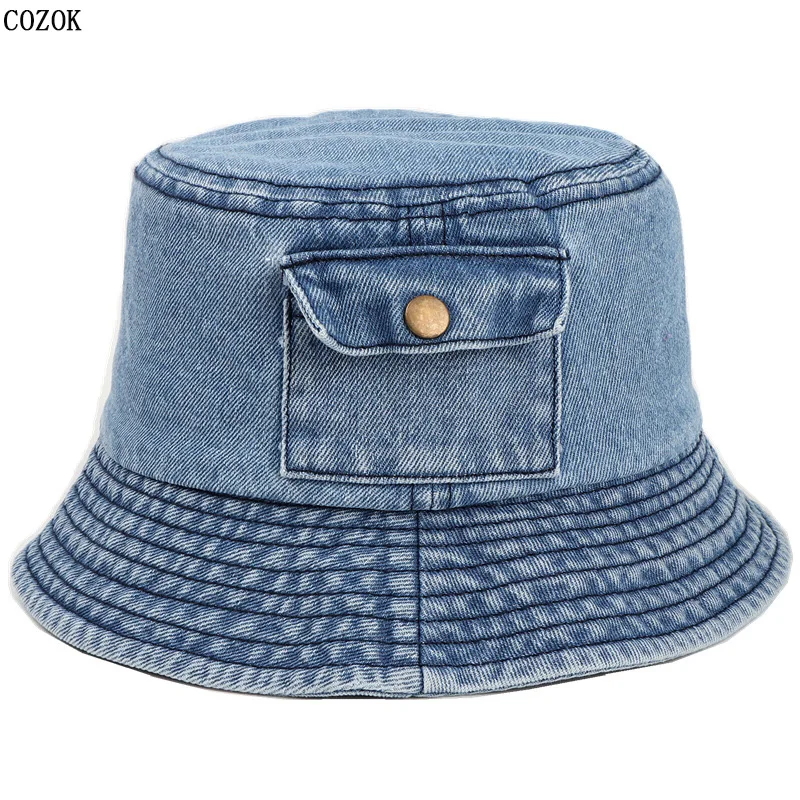 Spring And Summer The New Vintage Denim Small Pocket Short Eaves Bucket Hat Washed Fashion Trend Wild Cowboy Hat Unisex Cap Muts