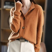 sweater cardigan coat womens new 2021 style solid color stand collar knitted top vintage sweater knitted solid v neck